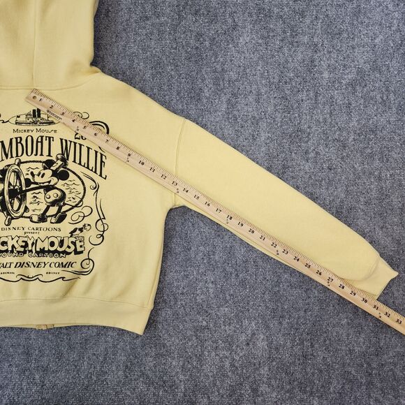 Disney Hoodie Womens Medium Yellow Mickey Mouse Steamboat Willie Disney 100 Crop - Picture 7 of 13